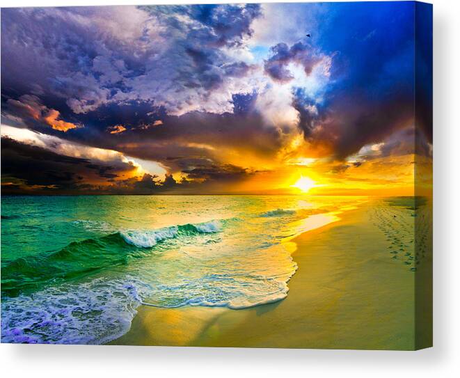 Destin-florida Canvas Print featuring the photograph Destin Florida-Purple Sunset over the Beach Art Prints by eSzra