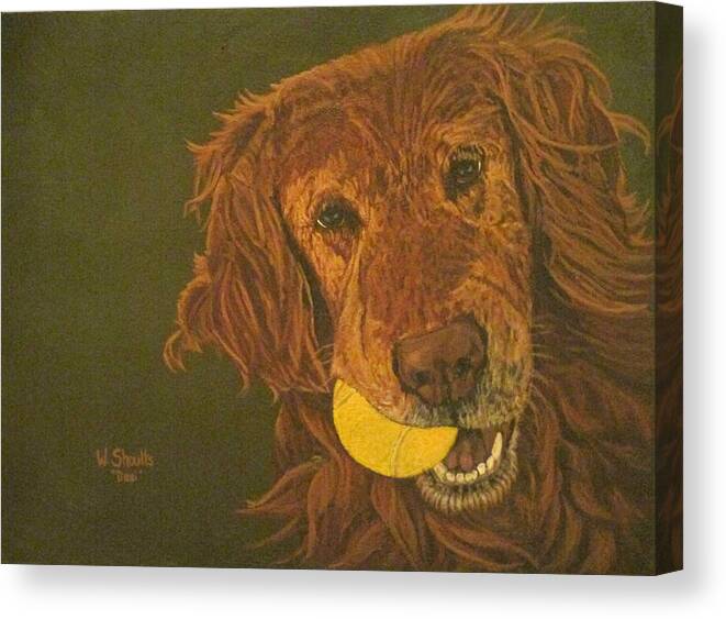 Dog Canvas Print featuring the painting Did somebody say BALL? by Wendy Shoults