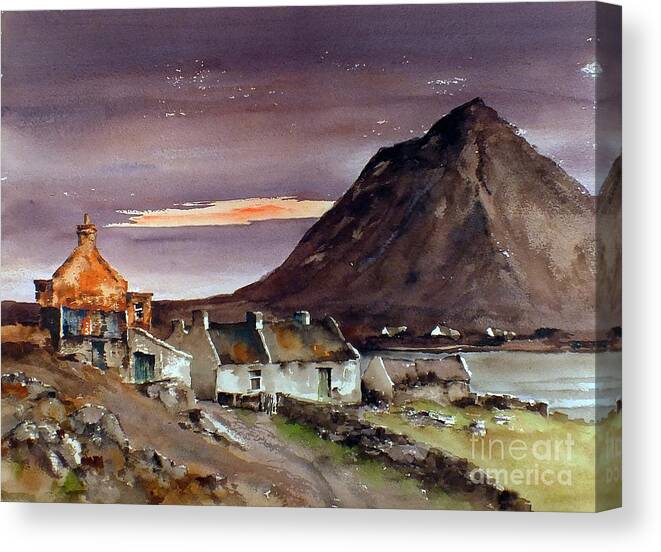 Val Byrne Canvas Print featuring the mixed media Dugort Achill Island Mayo by Val Byrne