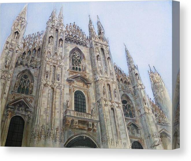 Architecture Canvas Print featuring the painting Duomo di Milano by Henrieta Maneva