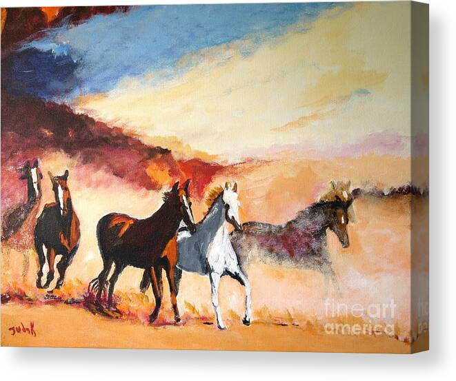 Horses Canvas Print featuring the painting Dust in the Wind by Judy Kay