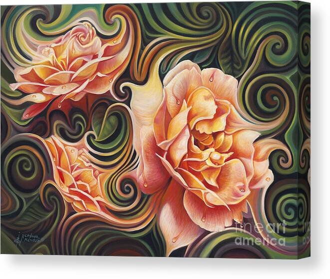 Rose Canvas Print featuring the painting Dynamic Floral V Roses by Ricardo Chavez-Mendez