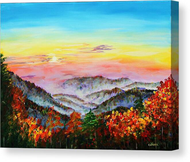 Mountains Canvas Print featuring the painting Early Morning Smoky Mountains by Karl Wagner