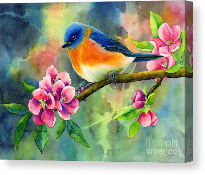 Bird Canvas Print featuring the painting Eastern Bluebird by Hailey E Herrera