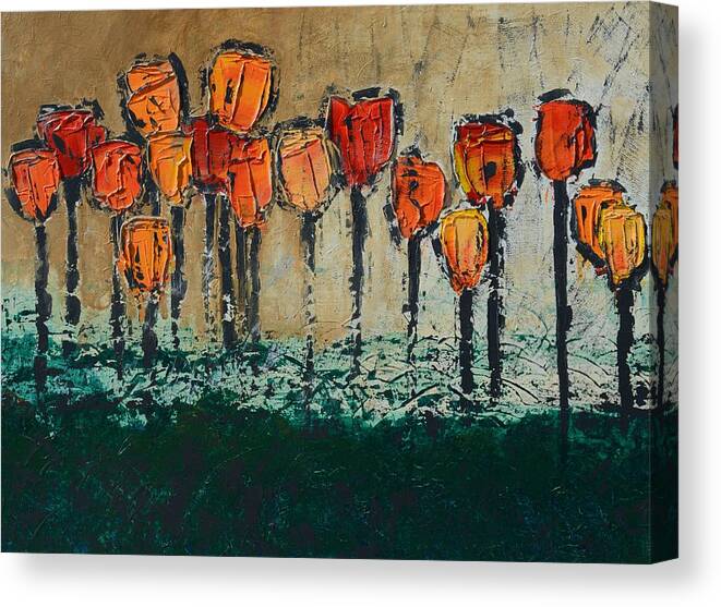 Flowers Canvas Print featuring the painting Edgey tulips by Linda Bailey