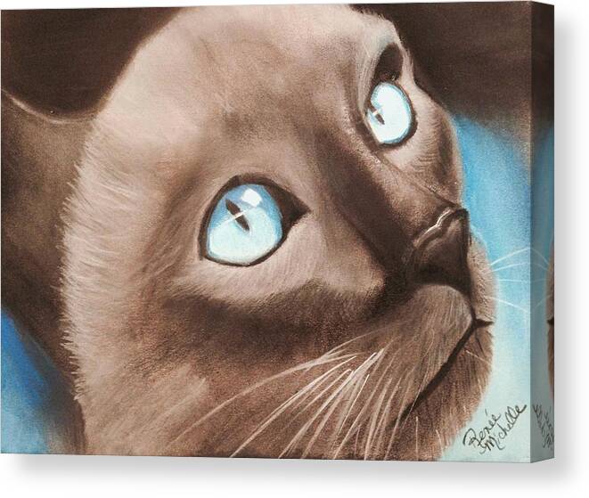 Cat Canvas Print featuring the pastel Eyeing the Canary by Renee Michelle Wenker