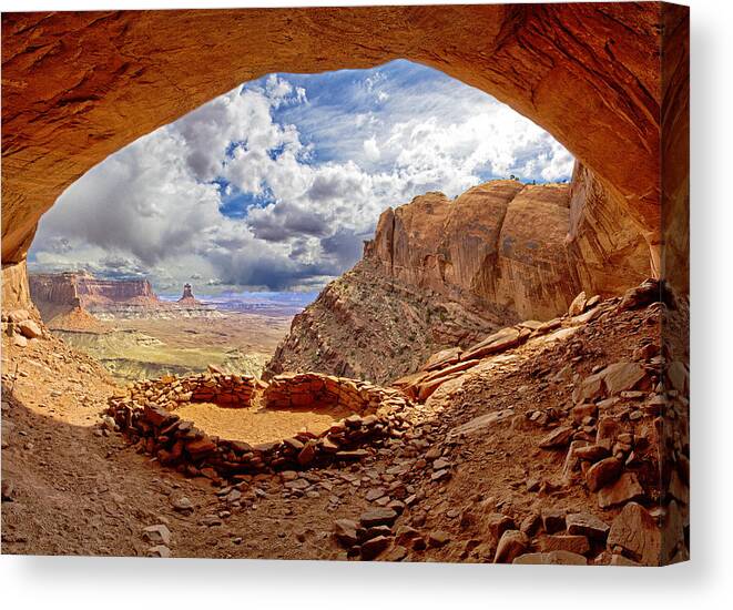 Canyonlands National Park Canvas Print featuring the photograph False Kiva Panorama by Jim Dollar
