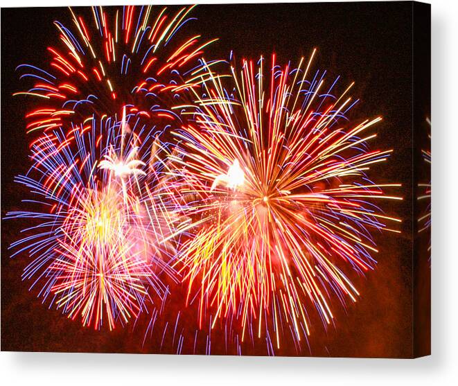 4th Of July Fireworks Canvas Print featuring the photograph Fireworks 4th of July by Robert Hebert