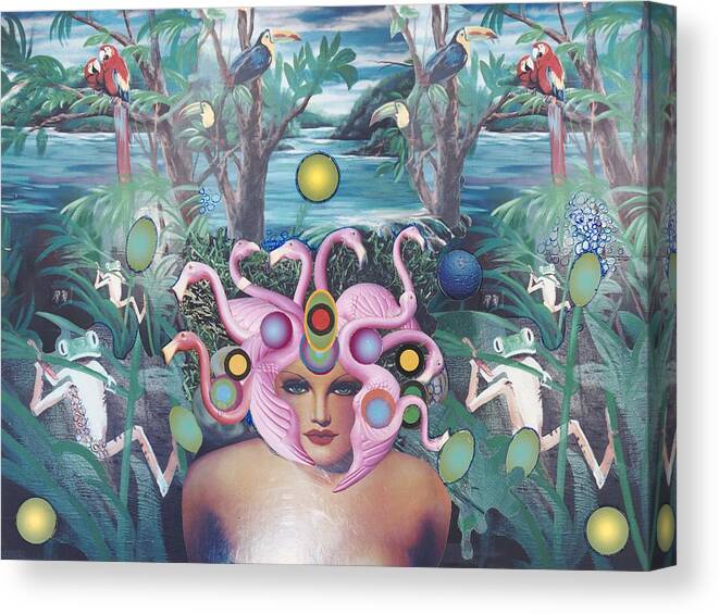 Jungle Canvas Print featuring the mixed media FlamingoDeusa by Douglas Fromm