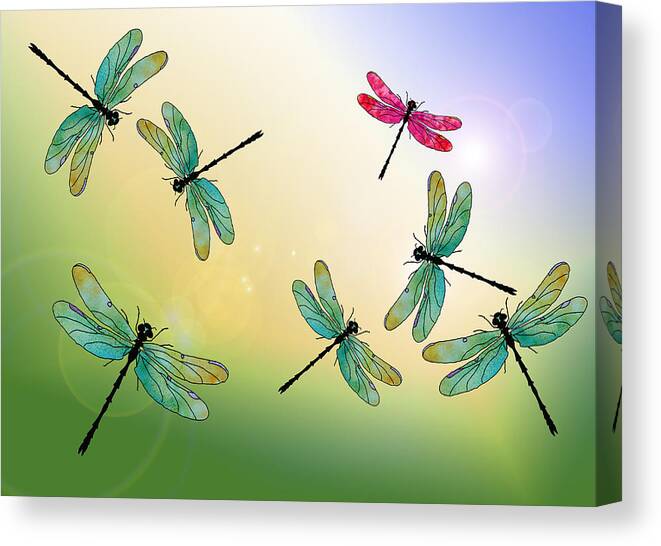 Dragonfly Canvas Print featuring the mixed media Flight of the Scarlet Lady by Jenny Armitage