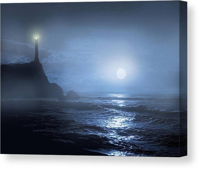 Lighthouse Canvas Print featuring the painting Fog Beacon by Robert Foster