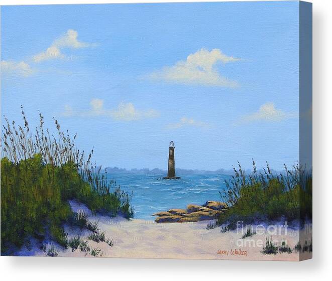 Landscape Canvas Print featuring the painting Folly Beach Lighthouse by Jerry Walker