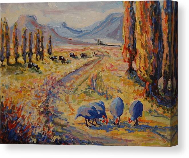 Guinea Fowl Canvas Print featuring the painting Guinea Fowl with Hills viii by Thomas Bertram POOLE
