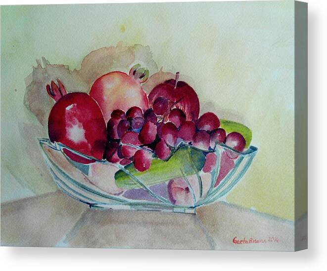 Pomegranate Canvas Print featuring the painting Fruit Bowl Still Life by Geeta Yerra