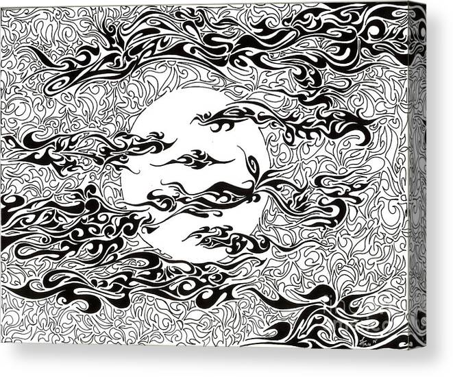 Doodle Canvas Print featuring the painting Full Moon on a Cloudy Night by Anushree Santhosh
