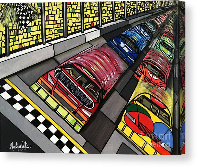 Nascar Canvas Print featuring the painting Gettin It by Ruben Archuleta - Art Gallery