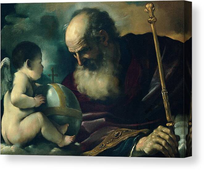 Guercino Canvas Print featuring the painting God the Father and Angel by Guercino