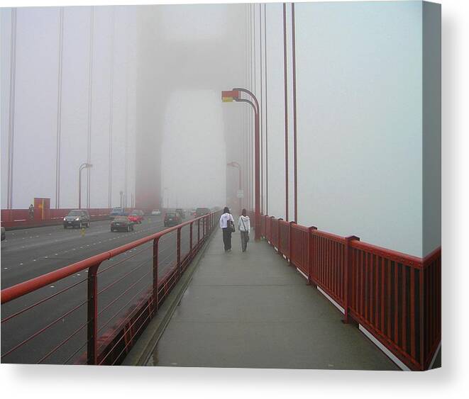 Golden Gate Bridge Canvas Print featuring the photograph G. G. Bridge Walking by Oleg Zavarzin