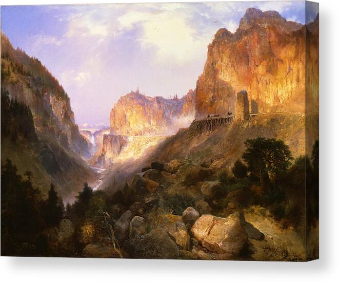 Thomas Moran Canvas Print featuring the painting Golden Gate Yellowstone National Park by Thomas Moran