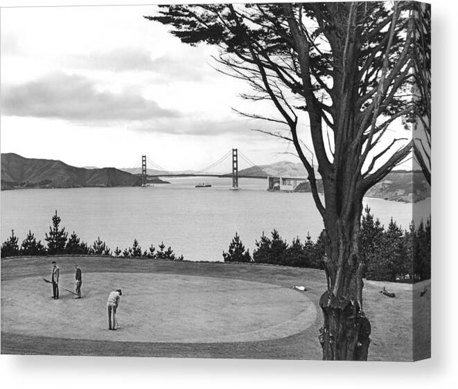 1930's Canvas Print featuring the photograph Golf With View Of Golden Gate by Ray Hassman