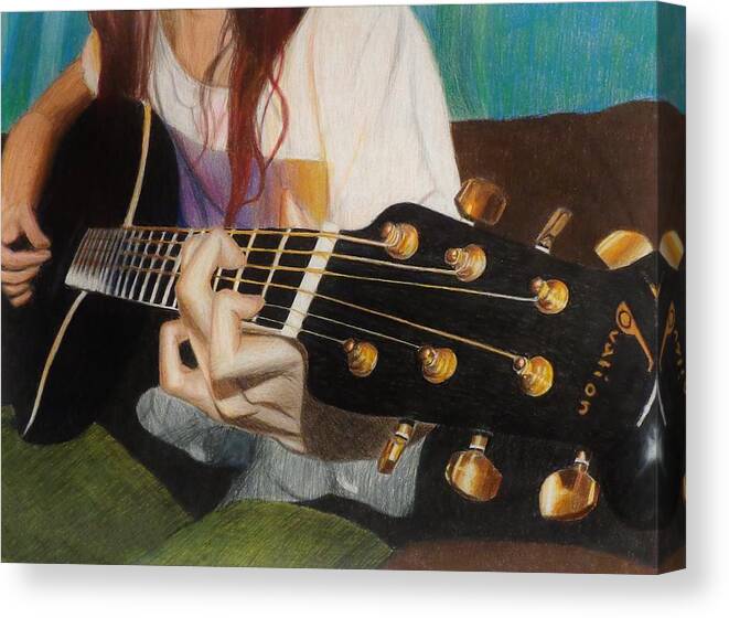 Guitar Canvas Print featuring the drawing Guitar Drawing by Savanna Paine