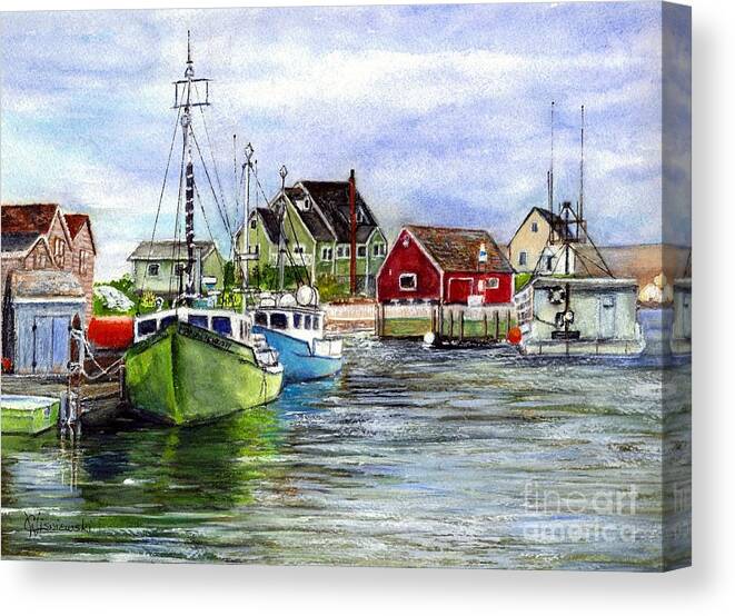 Peggy's Cove Framed Prints Canvas Print featuring the painting Peggys Cove Nova Scotia Watercolor by Carol Wisniewski