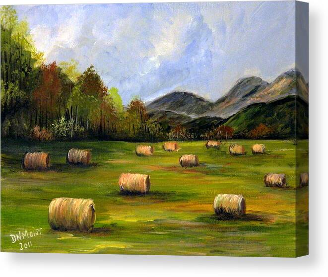 Hay Canvas Print featuring the painting Hay Bales in WV by Dorothy Maier