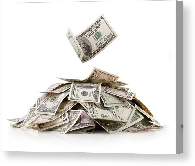 Corporate Business Canvas Print featuring the photograph Heap of money. Dollar bills. by Malerapaso