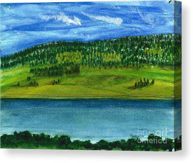 Yellowstone Canvas Print featuring the painting Hebgon Lake 2 by Larry Farris