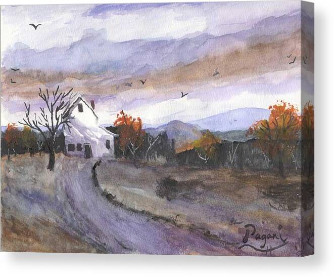 Watercolor Canvas Print featuring the painting Hebo Farmhouse by Chriss Pagani