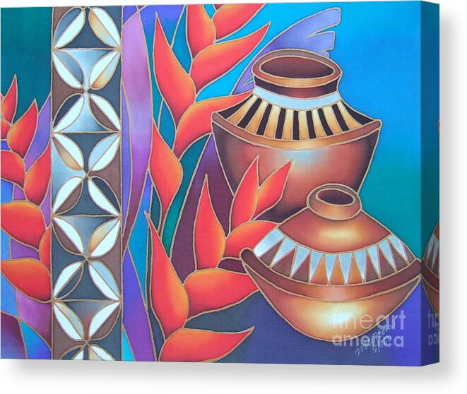 Fiji Islands Canvas Print featuring the painting Heliconia with Pots by Maria Rova