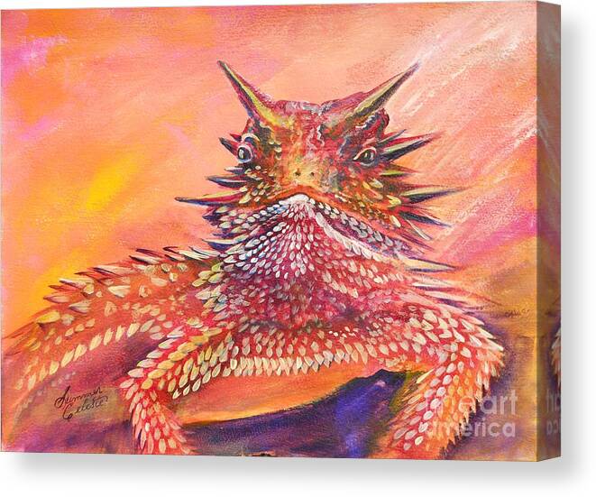 Horned Lizard Canvas Print featuring the painting Horny Toad by Summer Celeste