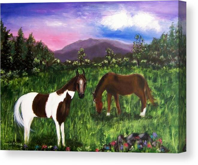 Horses Canvas Print featuring the painting Horses by Jamie Frier