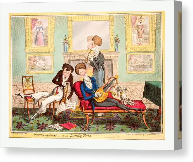 Humming Canvas Print featuring the drawing Humming Birds Or A Dandy Trio, Cruikshank, George by English School