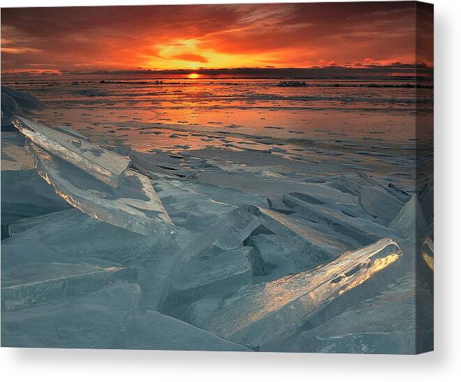 Lake Superior-ice -collage-mosiac-color-shores-great Lakes-morning-clouds-serenity-soothing-tranquility-winter-sunrise-lake Superior Ice-lake Superior Ice Brighton Beach-morning Ice-sunrise Ice Canvas Print featuring the photograph Ice Collage by Gregory Israelson