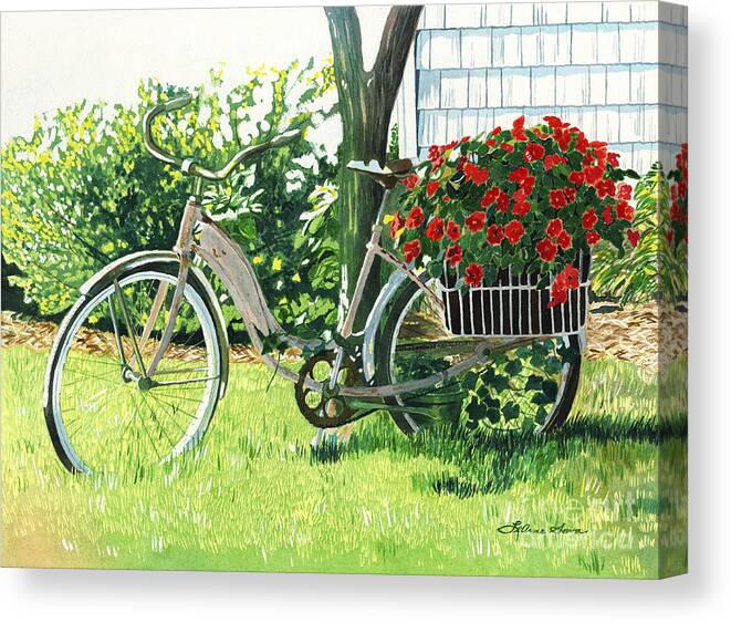 Bicycle Canvas Print featuring the painting Impatiens to Ride by LeAnne Sowa