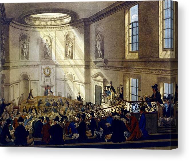 East India Company Canvas Print featuring the drawing India House, The Sale Room by T. & Pugin, A.C. Rowlandson