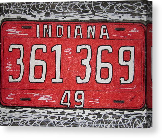 Indiana Canvas Print featuring the painting Indiana 1949 License Platee by Kathy Marrs Chandler