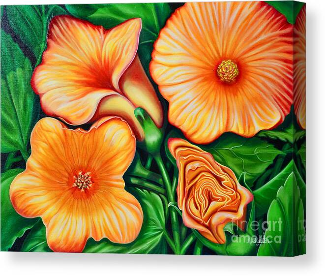 Tropical Flowers Canvas Print featuring the painting Island Tropical Flower by Ruben Archuleta - Art Gallery