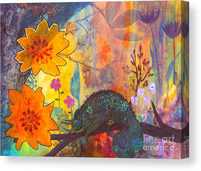 Chameleon Canvas Print featuring the painting Jackson's Chameleon by Robin Pedrero