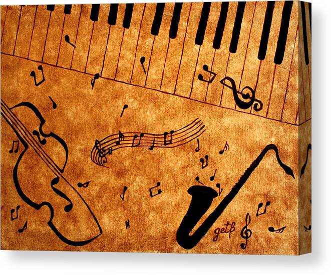 Abstract Jazz Music Canvas Print featuring the painting Jazz Music Coffee Painting by Georgeta Blanaru