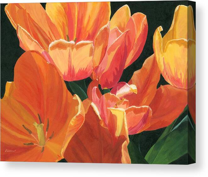 Tulips Canvas Print featuring the painting Julie's Tulips by Lynne Reichhart