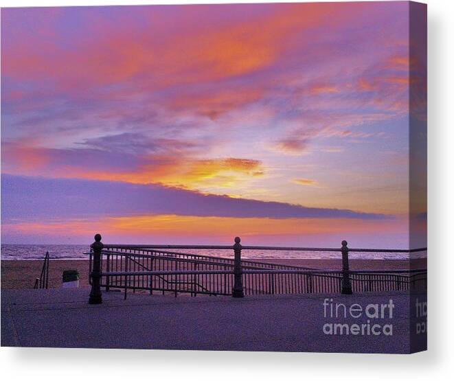  On Virginia Beach Upon The Eastern Shore The Hues Can Be More Amazing Then The Risen Sun Itself . Canvas Print featuring the photograph Just Before Sunrise by Robin Coaker