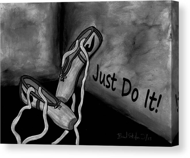 Just Do It Canvas Print featuring the painting Just do it - Black White by Barbara St Jean