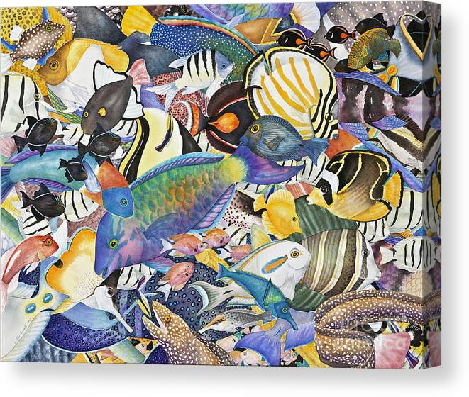Fish Canvas Print featuring the painting Kona Crowd by Lucy Arnold