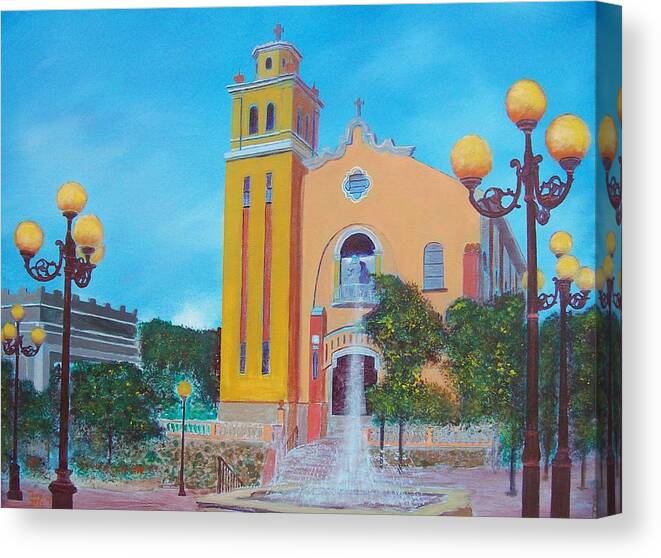 Church In Barranquitas Pr Canvas Print featuring the painting La Iglesia by Tony Rodriguez
