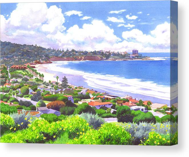 Landscape Canvas Print featuring the painting La Jolla California by Mary Helmreich