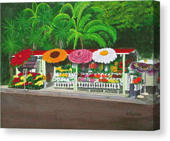 Flowers Canvas Print featuring the painting Laguna Beach Flower Stand by Mike Robles