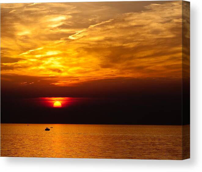 Cleveland Canvas Print featuring the photograph Lake Erie Sunset by Shannon Workman