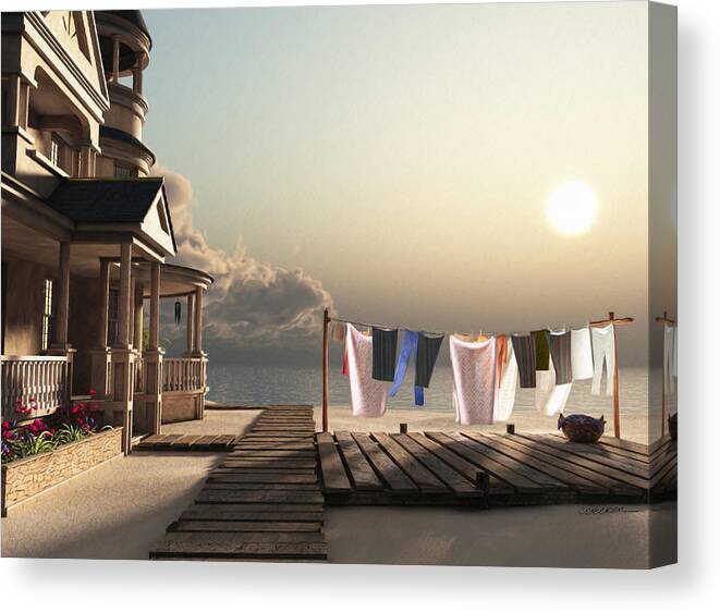 Beach Canvas Print featuring the digital art Laundry Day by Cynthia Decker